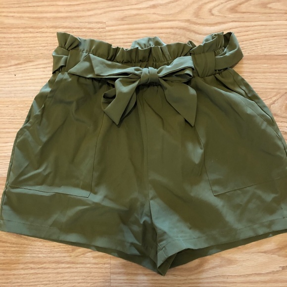 Pants - Olive green paper bag shorts